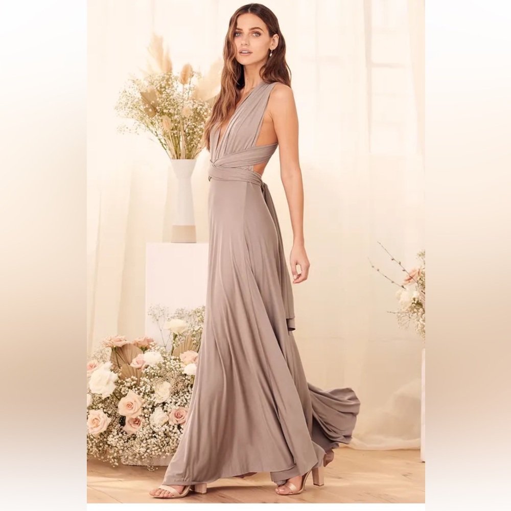 Tricks of the Trade Taupe Convertible Maxi Dress XS